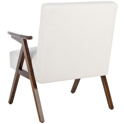 White Linen and Walnut Wood Arm Accent Chair