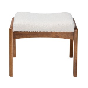 Roxy Boucle Upholstered and Wood Ottoman Footstool Off White/Walnut Brown - Baxton Studio: Mid-Century, Foam Padded, Retro Style - 1 of 4