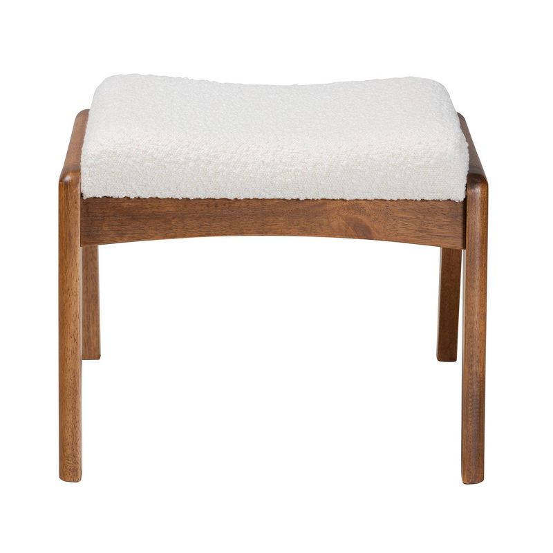 Roxy Boucle Upholstered and Wood Ottoman Footstool Off White/Walnut Brown - Baxton Studio, 3 of 9