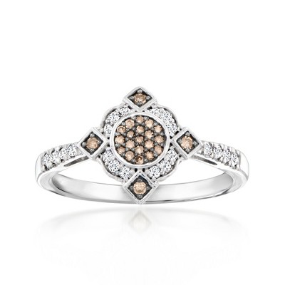 Ross-Simons 0.25 ct. t.w. White and Brown Diamond Vintage-Style Ring in Sterling Silver