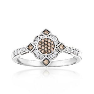 Ross-Simons 0.25 ct. t.w. White and Brown Diamond Vintage-Style Ring in Sterling Silver - 1 of 4