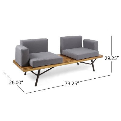 Teak and Dark Gray Acacia Wood 2 Seater Outdoor Sofa with Cushions