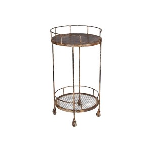 HomeRoots 18" Brown Iron Distressed Round Rolling Bar Cart - 1 of 4