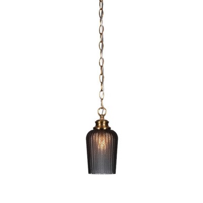 Toltec Lighting Cordova 1 - Light Pendant in  New Aged Brass with 5" Smoke Textured Shade