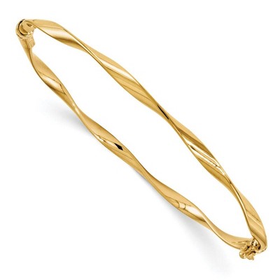 Black Bow Jewelry 3mm 14k Yellow Gold Polished Twisted Hinged Bangle Bracelet