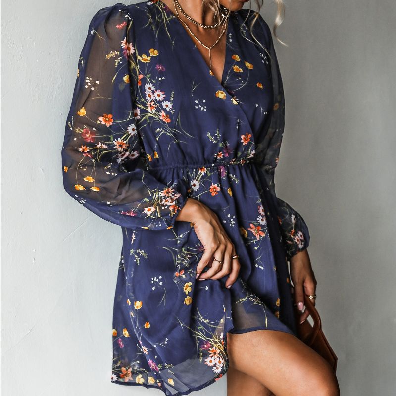 Women's Floral Long Peasant Sleeve Chiffon A-Line Mini Dress - Cupshe, 5 of 8