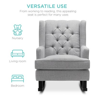Gray Tufted Upholstered Wingback Rocking Accent Chair with Wood Frame