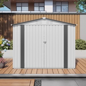 Gulches 8x6 FT Metal Outdoor Storage Shed, Waterproof Pitched Roof Tool Shed with Side Window & Lockable Door, Galvanized Steel Shed - 1 of 4