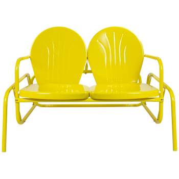 Northlight 2-Person Outdoor Retro Metal Tulip Double Glider Patio Chair, Yellow