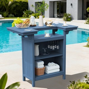 Hyleory Outdoor HDPE Bar Table with Storage Shelves and Glass Holder – Weather-Resistant Patio Entertainment Station - 1 of 4