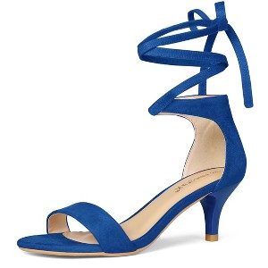 Allegra K Women's Kitten Heel Open Top Lace-Up Sandals - 1 of 4
