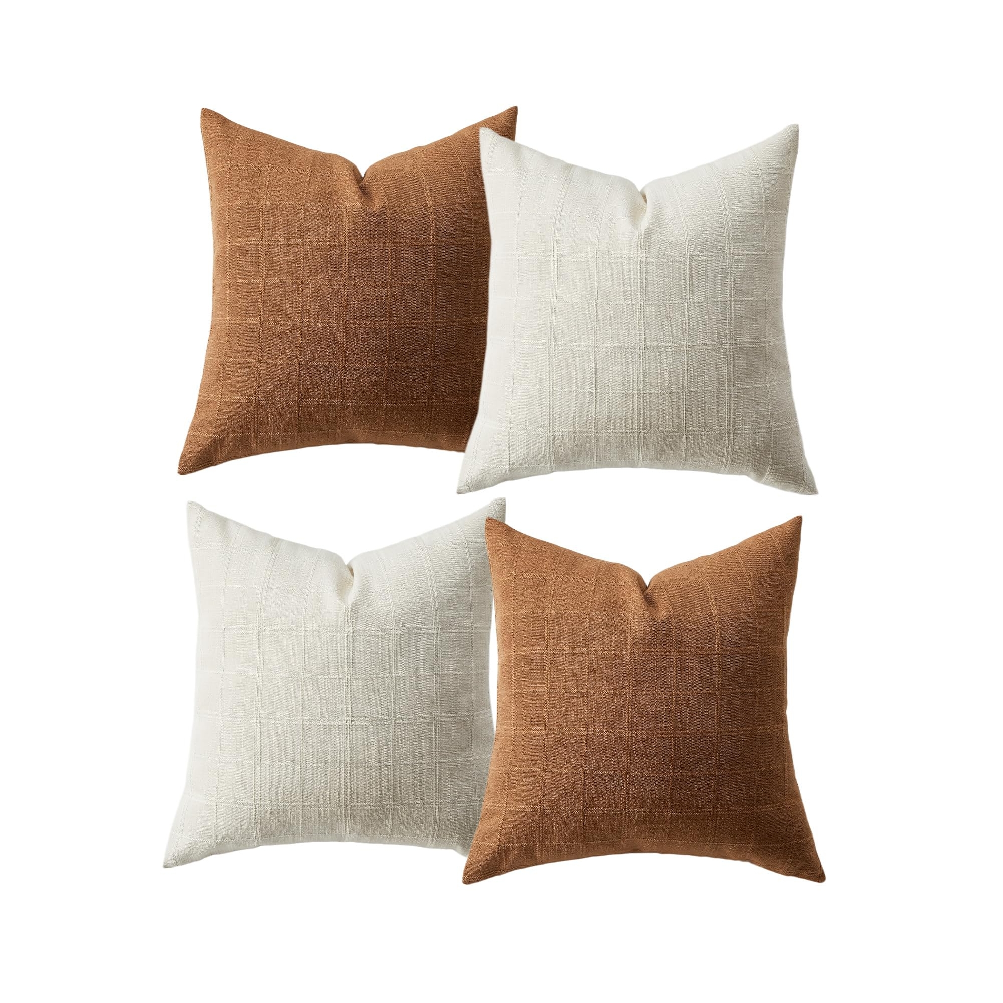 4 Pack Chenille Check Throw Pillow Covers 18x18 Inch, Decorative Square Cushion Covers Set, Farmhouse Modern Boho Home Decor for Sofa Couch Bedroom