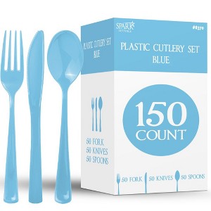 150 Pack Plastic Silverware Heavy Duty, Disposable Cutlery, 50 Spoons, 50 Forks, 50 Knives, Plastic Utensils Set for Party - SparkSettings - 1 of 4