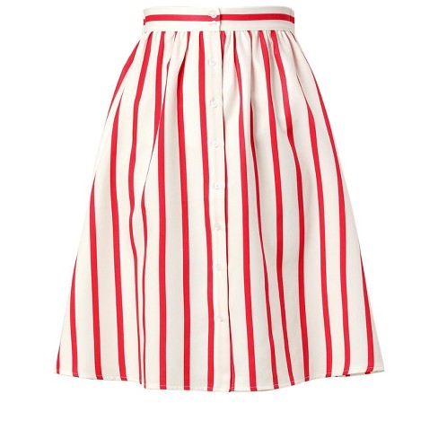Allegra K Women's A-line Striped Button Front Elastic Back Waist Midi Skirt  Red Large : Target