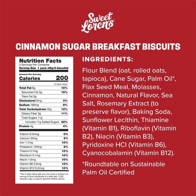 Sweet Loren's Breakfast Biscuits Cinnamon Sugar Snack Bars - 1.6oz/5ct