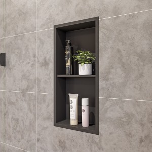 ALFI 12 x 24 Black Matte Stainless Steel Vertical Double Shelf Bath Shower Niche - 1 of 4