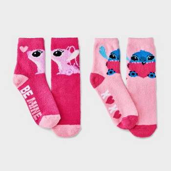 Women's Stitch Valentine's Day 2pk Tear & Share Cozy Crew Socks - Pink 4-10