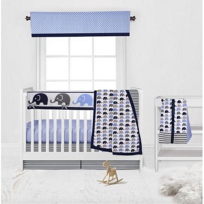 Bacati - Elephants Blue/Navy/Gray 6 pc Crib Bedding Set with Long Rail Guard Cover