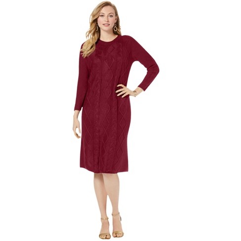 Jessica London Women s Plus Size Cable Sweater Dress 14 16 Rich Burgundy Target