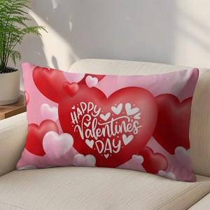 Valentine's Day Short Plush Pillow Cover, 3D Red Heart & Happy