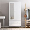 2 Door Armoire Wardrobe Closet, 47" Metal Wardrobe Cabinet with Drawers, Mirror & Hanging Rod, Clothing Storage Cabinet for Bedroom - 3 of 4