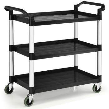 RW Clean Black Plastic Small Heavy-Duty Rolling Utility Cart - 3 Shelves -  32 x 17 x