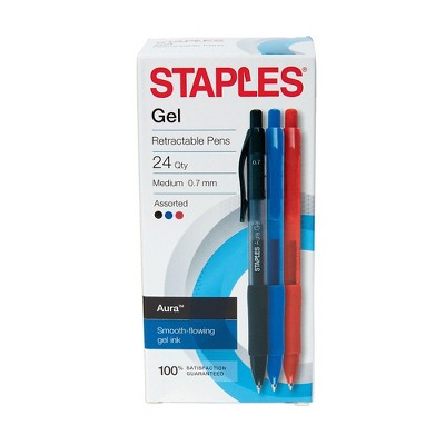 Staples Aura Retractable Gel Pens Medium 0.7mm Assorted 24 Pack (50366)