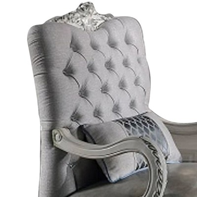 Dresden Bone White Faux Leather Floral Chaise with Wood Frame