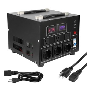 VEVOR Power Converter, 3000W, Durable Step Up/Down Unit, Switches between 110V and 220V, Includes US and EU Outlets plus 5V USB, CE Approved, Black - 1 of 4