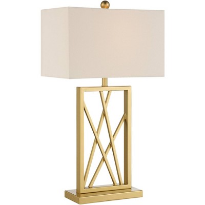 360 Lighting Modern Luxury Table Lamp 26.5" High Gold Brass Metal Open Base White Rectangle Shade Living Room Bedroom Bedside Nightstand