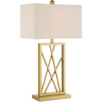 360 Lighting Claudia 26 1/2" Tall Square Modern Glam Luxe Table Lamp Gold Finish Metal Single White Shade Living Room Bedroom Bedside Nightstand House
