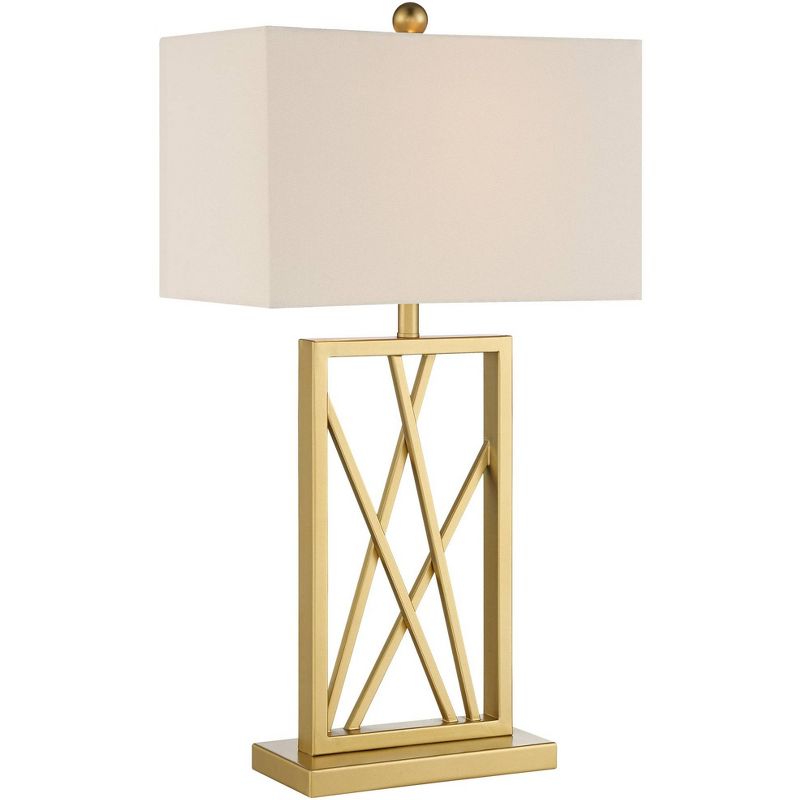 360 Lighting Claudia 26 1/2" Tall Square Modern Glam Luxe Table Lamp Gold Finish Metal Single White Shade Living Room Bedroom Bedside Nightstand House, 1 of 9
