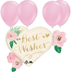 LoonBalloon 27 Inch Wedding Natural Balloon Best Wishes with 4 Latex Balloons – Elegant & Festive Wedding Balloon Set - 1 of 3