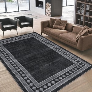 Modern Bordered Area Rug Machine Washable Area Rug Stain Resistant Easy Cleaning Indoor Carpet - 1 of 4