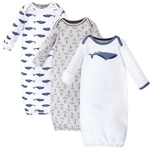 Touched by Nature Baby Organic Cotton Long-Sleeve Gowns 3pk, Blue Whale, 0-6 Months - 1 of 4