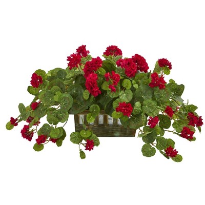 Nearly Natural 15-in Geranium Artificial Plant In Decorative Planter ...