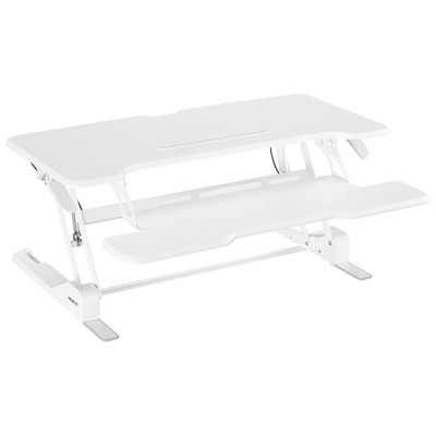 Mount-It! Height Adjustable Stand Up Desk Converter | 38 Wide Tabletop Standing Desk Riser with Gas Spring & Keyboard Tray Fits Two Monitors | White