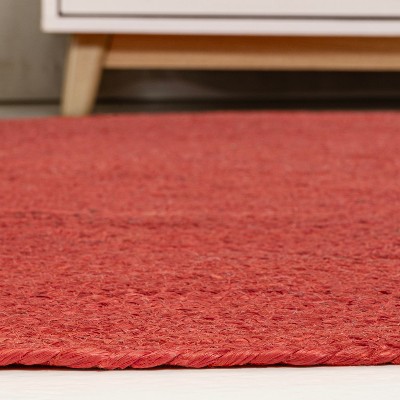 Red Braided Jute 5' Round Coastal Area Rug