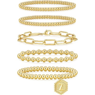adoyi Gold Bracelets for Women Waterproof, 14K Gold Plated Beaded Strand Bead Ball Bracelets stack