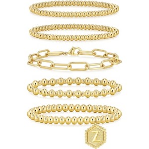 adoyi Gold Bracelets for Women Waterproof, 14K Gold Plated Beaded Strand Bead Ball Bracelets stack - 1 of 4