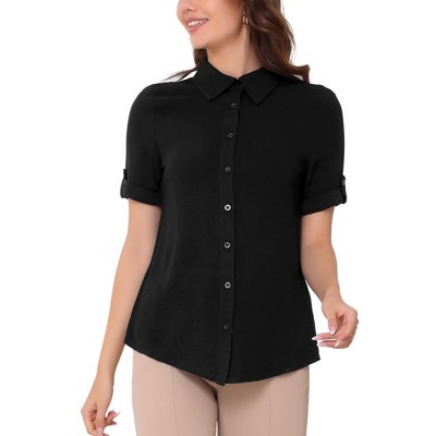 INSPIRE CHIC Women's Summer Button Down Causal Short Sleeve Turn Down Collar Work Shirt
