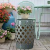 Resenkos Modern Garden Stool, Patio Stool Side Table,13" x 18" Ceramic Garden Stool with Woven Lattice Design, Green - 2 of 4