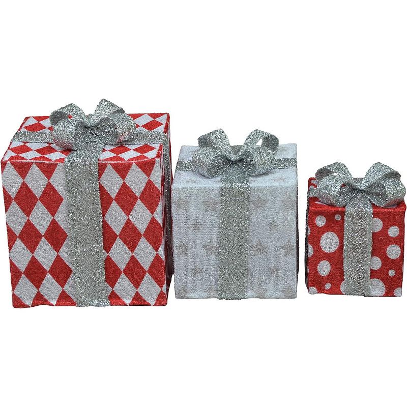 Candy Cane Lane 8/10/12 Inch Set Of Three Diamond, Star, Dot With Silver Bow Presents Outdoor Led Décor, Nested, 2 of 3