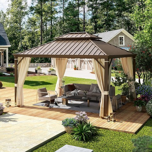 Erommy Gazebo 12’x14’w/steel Double Roof Hardtop Gazebo : Target