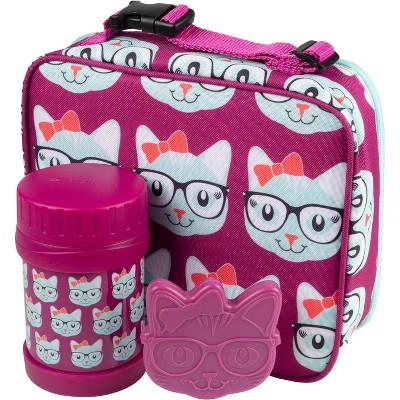 Bentology Kids Lunch Bag Set - w Reusable Hard Ice Pack & Insulated Food Jar for Drinks or Soups - Hot or Cold Food for Hours - Perfect Lunchbox Kit