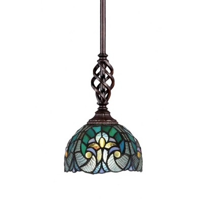 Toltec Lighting Elegante 1 - Light Pendant in  Dark Granite with 7" Turquoise Cypress Art Glass Shade