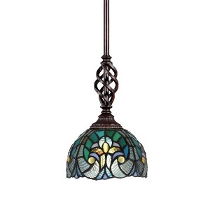 Toltec Lighting Elegante 1 - Light Pendant in  Dark Granite with 7" Turquoise Cypress Art Glass Shade - 1 of 1
