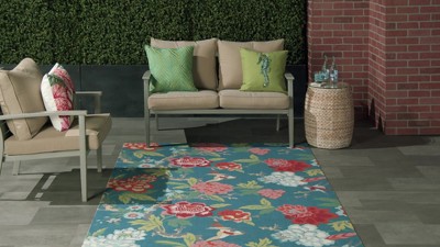 Ivory Multicolor Floral 4' x 6' Synthetic Indoor/Outdoor Rug