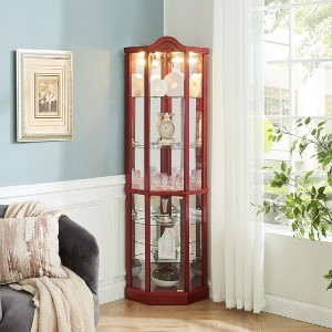 TIRAMISUBEST Corner Glass Cabinet Lighted Curio Cabinet Corner Display Case for Living Room - Mobile Lateral Filing Cabinet, Locking Wheels, - 1 of 4