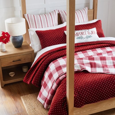 King Red Velvet Reversible Quilt Set with Shams